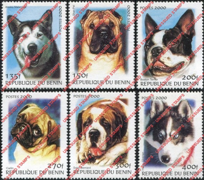 Benin 2000 Dogs Unissued Stamp Set Benin 2000 Dogs Unissued Stamp Set